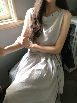 [2 colors] Boat neck long dress