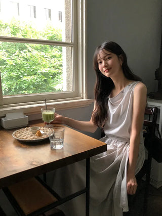 [2 colors] Boat neck long dress