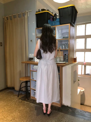 [2 colors] Boat neck long dress