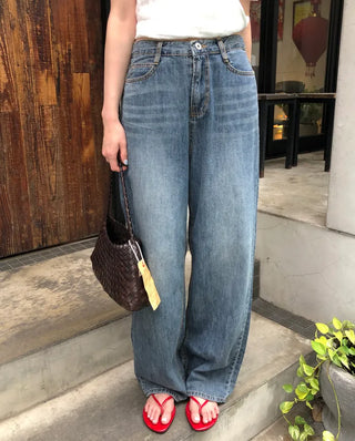 Washed denim pants