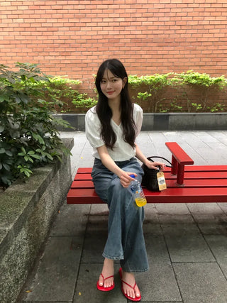 Washed denim pants