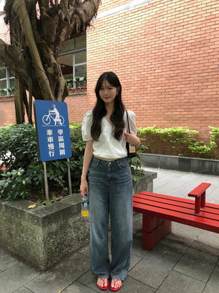 Washed denim pants