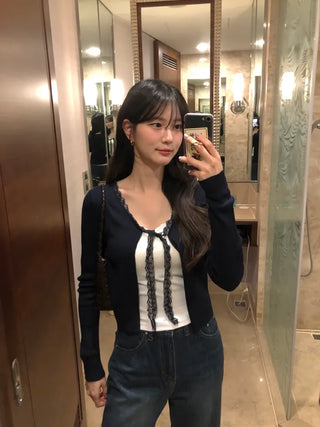 (6 colors) Lace Ribbon Cardigan