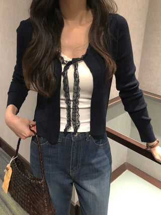 (6 colors) Lace Ribbon Cardigan