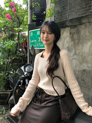 [3 colors] Ribbed Cropped Knit