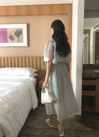 [2 colors] Tie blouse