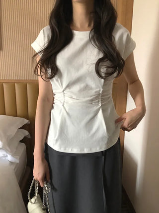 [2 colors] Shirred T-shirt