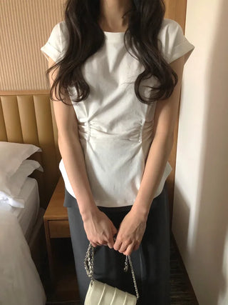 [2 colors] Shirred T-shirt