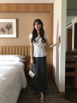 [2 colors] Shirred T-shirt