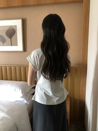 [2 colors] Shirred T-shirt