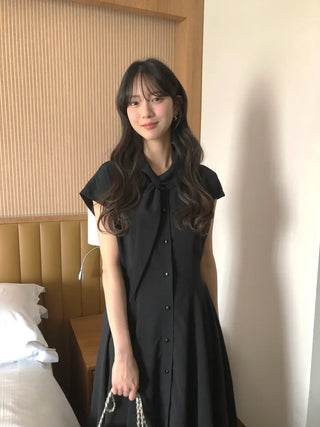 [2 colors] Collared long dress