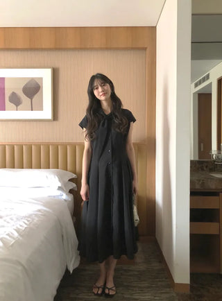 [2 colors] Collared long dress