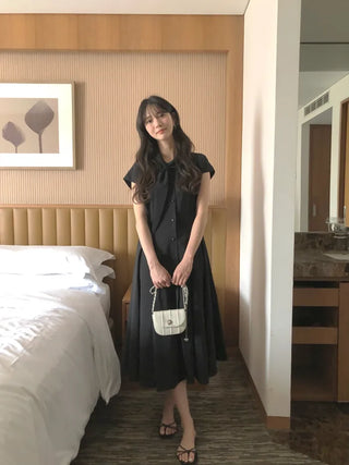 [2 colors] Collared long dress