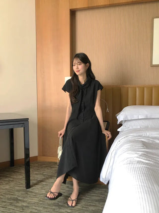 [2 colors] Collared long dress