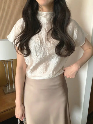[4 colors] Mesh pleated blouse
