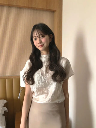 [4 colors] Mesh pleated blouse