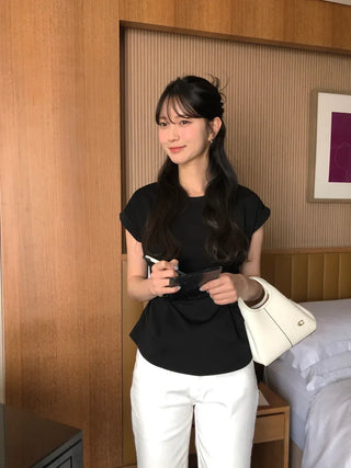 [2 colors] Shirred T-shirt