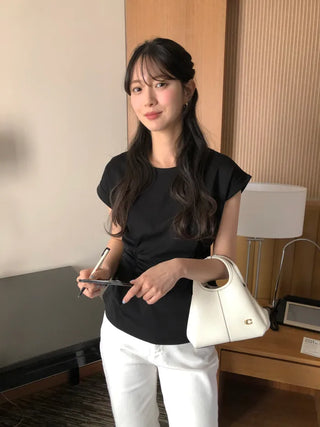 [2 colors] Shirred T-shirt