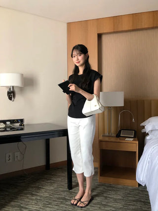 [2 colors] Shirred T-shirt