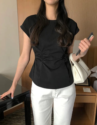[2 colors] Shirred T-shirt
