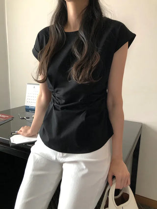[2 colors] Shirred T-shirt