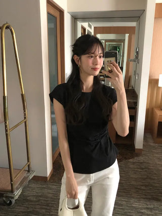 [2 colors] Shirred T-shirt