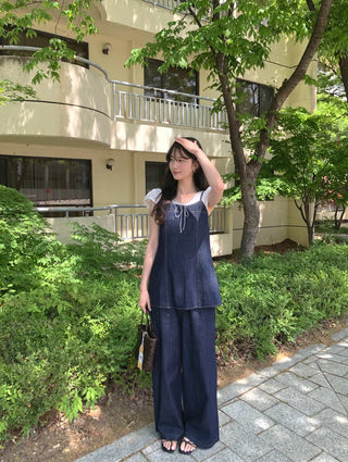 (set) Bustier and wide-leg pants set