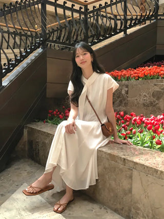 [2 colors] Collared long dress