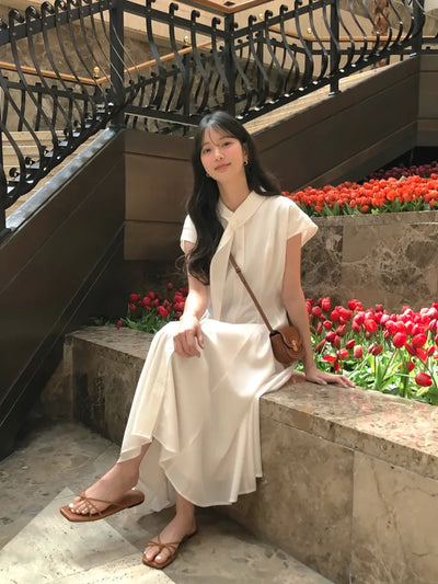 [2 colors] Collared long dress