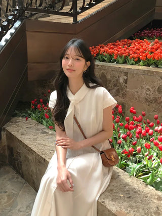[2 colors] Collared long dress