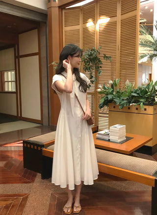 [2 colors] Collared long dress