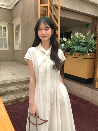 [2 colors] Collared long dress
