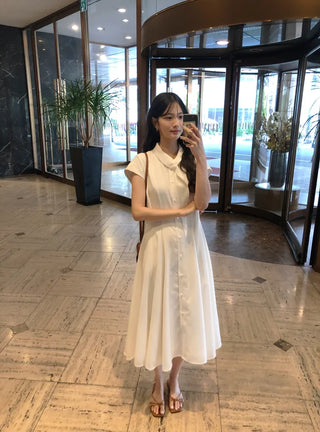 [2 colors] Collared long dress