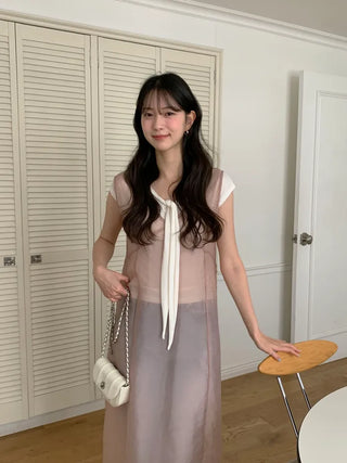 [3 colors] See-through layered dress