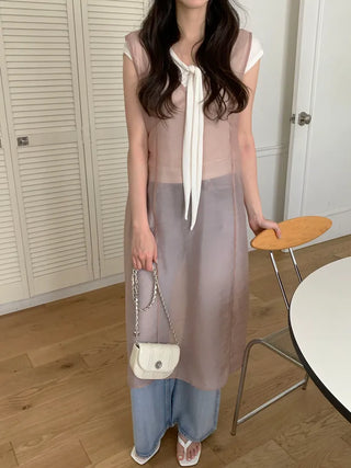 [3 colors] See-through layered dress