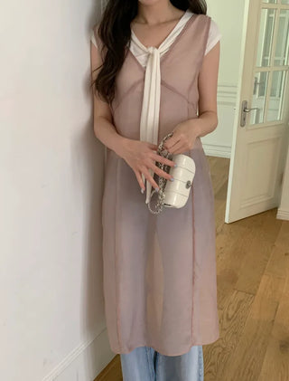 [3 colors] See-through layered dress