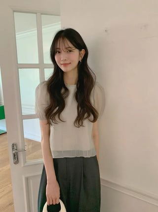 [2 colors] Flower Point Slim T-shirt