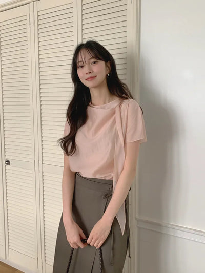 [3 colors] Tie blouse