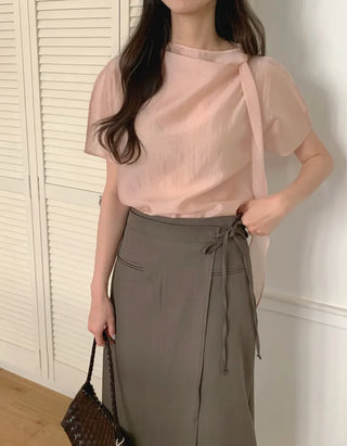 [3 colors] Tie blouse