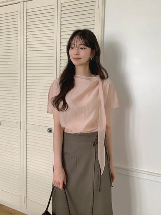 [3 colors] Tie blouse