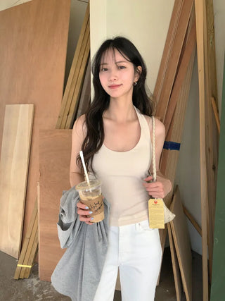 [4 colors] Halter neck sleeveless top