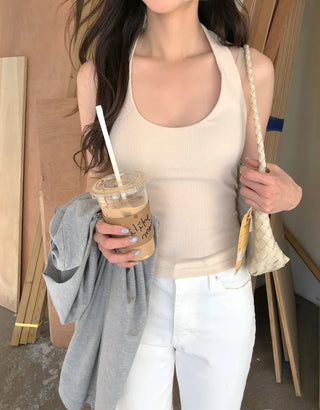 [4 colors] Halter neck sleeveless top