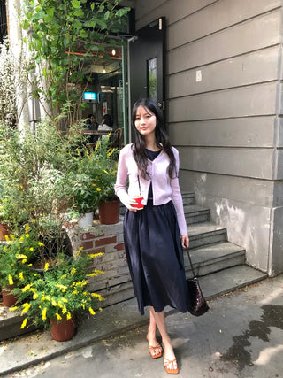 [2 colors] Boat neck long dress