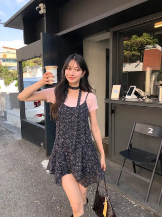[2 colors] Flower Bustier Dress