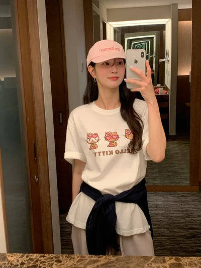 [3 colors] Oversized Print T-shirt