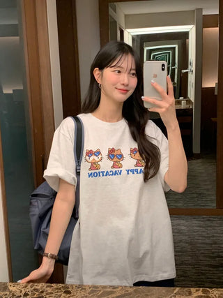 [2 colors] Loose-fitting printed T-shirt