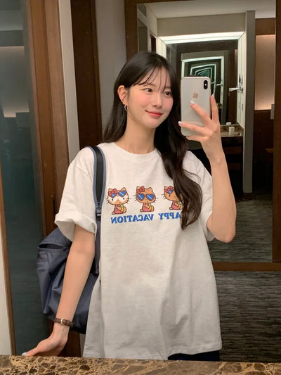 [2 colors] Loose-fitting printed T-shirt