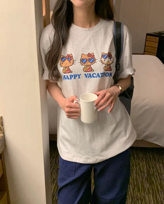 [2 colors] Loose-fitting printed T-shirt