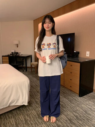 [2 colors] Loose-fitting printed T-shirt