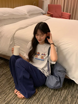 [2 colors] Loose-fitting printed T-shirt